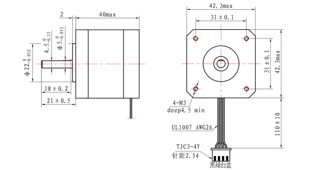 【42SHD4217】2 Phase NEMA 17 1.8 deg 1.0A 40mm body 4 wires Bipolar Stepper Motor with Industrial Automation