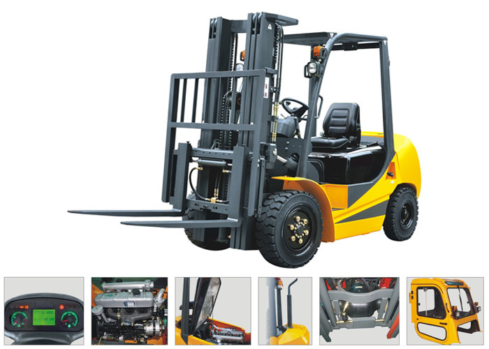 2500kg Four Wheel Forklift Gas Powered With Three Stage Mast Lift Height 6m