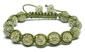 Quality Adjustable Shamballa Bracelet, Green Rhinestone Ball wholesale