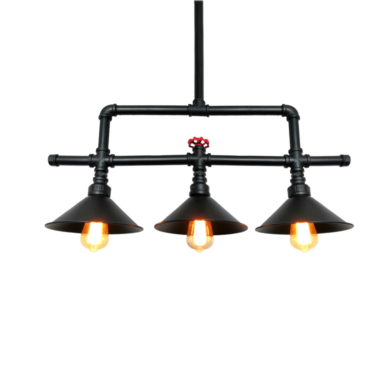 Vintage industrial wind and water pipe chandelier creative three end restaurant bar kitchen long lamp（WH-VP-226)