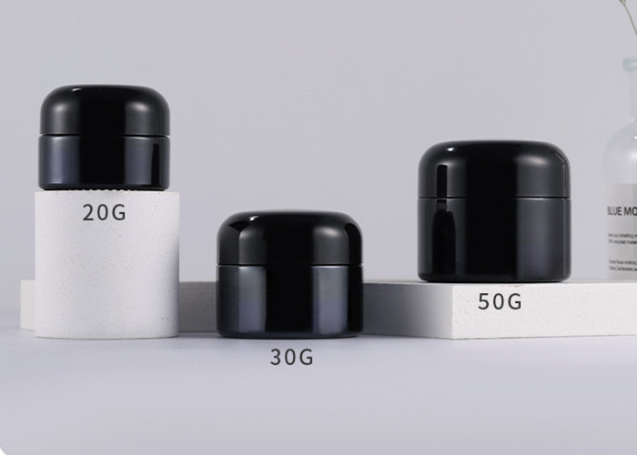 Glass Cosmetic Cream Jar Round Men's Skin Care Black Uv Smell Proof Container with Black Shiny Cap