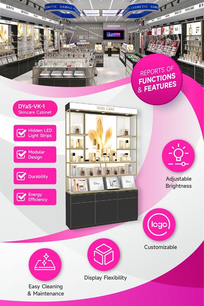DYaS-VK-1 Skincare Display Cabinet with 60mm Light Box and Iron Square Tube