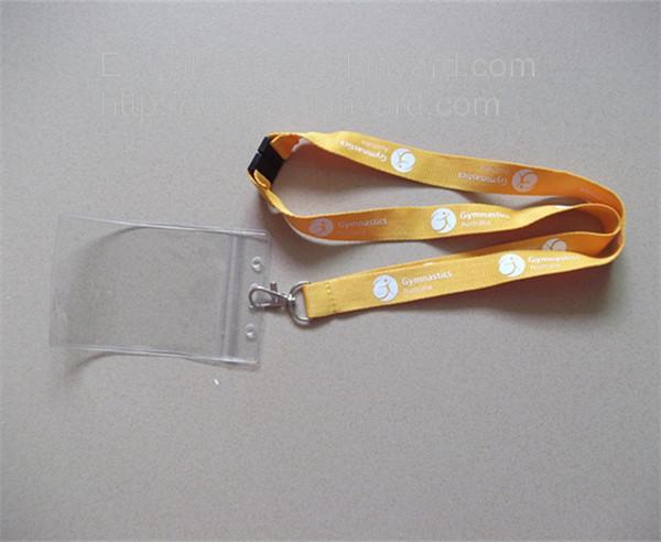 Personalized printed logo polyester lanyard with vinyl badge sleeve holder,