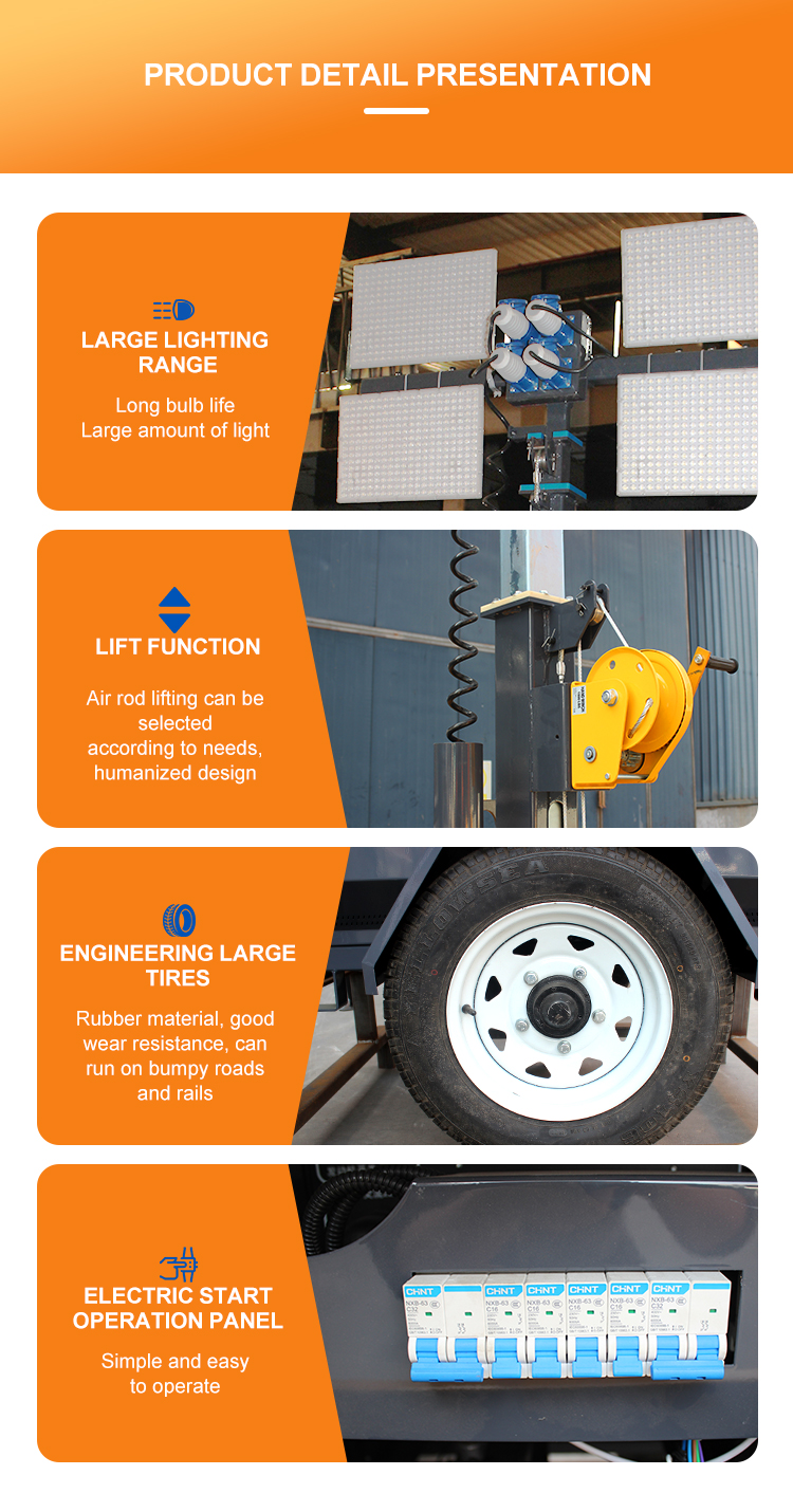 Mobile Hydraulic/Manual Diesel Lighting Tower with 65lm/w Lamp Luminous Efficiency