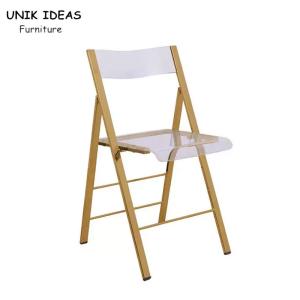 Quality Gold Stainless Steel Frame Transparent Acrylic Chair Folding Wedding Chair For Hotel wholesale