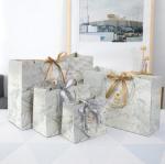 Marble Pattern Cardboard Gift Bags Thicken Paper Card Ribbon Hand Shopping Bag