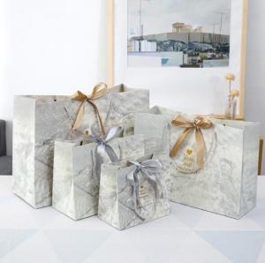 Quality Marble Pattern Cardboard Gift Bags Thicken Paper Card Ribbon Hand Shopping Bag Reusable wholesale