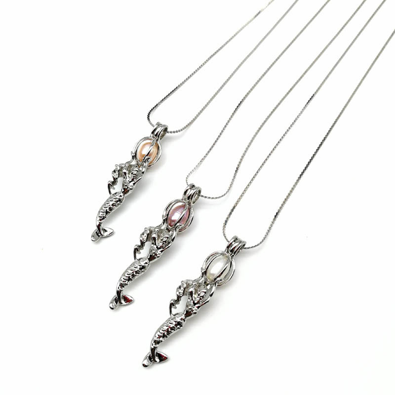 Mermaid Oyster Pearl Cage Necklace Beads Cage Essential Oil Diffuser Locket Pendant Necklace Jewelry