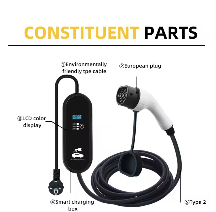 22OV AC Schuko EV Charger Home Fast Electric Vehicle Car Portable Charger Single Phase Output Power 16A for byd cars