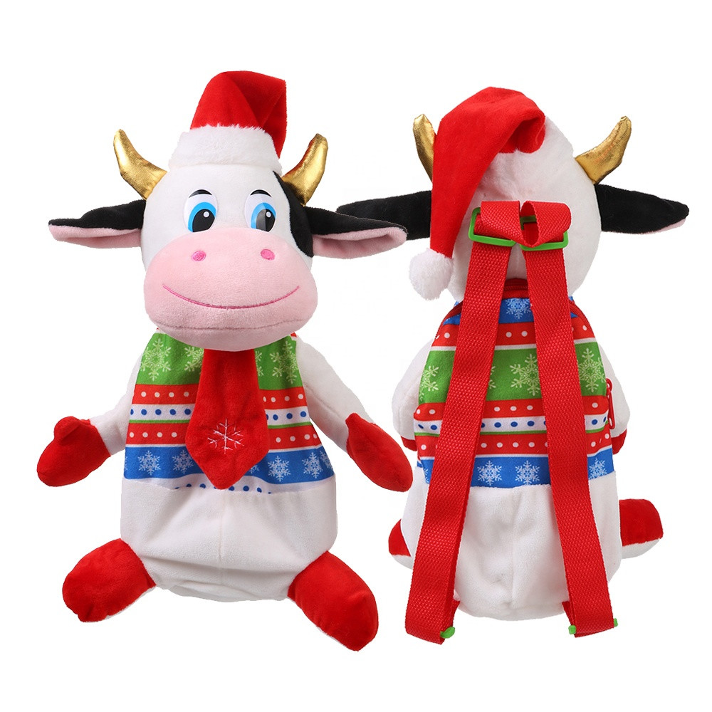 3D Modeling 30cm Christmas Cow Plush Backpack For Kids