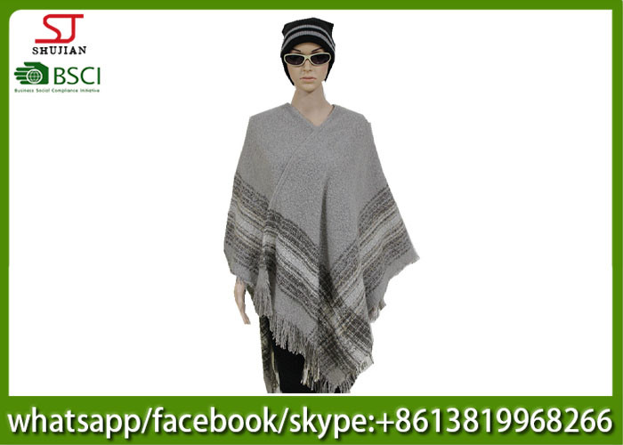 450g 165*120cm100%AcrylicWoven Quanquan Yarn Jacquard Tassel Poncho high quality factory keep warm fashion scarf