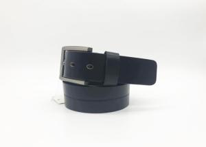 Quality Black Mens Casual Leather Belt With Middle Straight - Line Stitching Square Thickness Pin Buckle wholesale