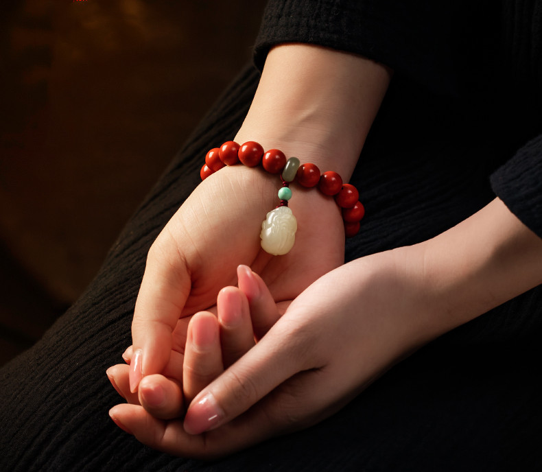 Cinnabar Bracelet For Women – Feng Shui Red Jade Beads Handmade Bracelet With Enamel Decor – Good Luck & Abundance Protection Jewelry For Daily Wear