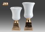 Glossy White Modern Fiberglass Planters Centerpiece Table Vases Gold Leaf