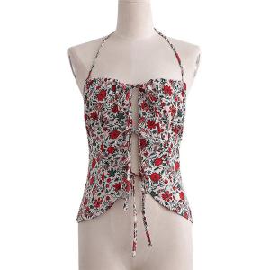 Quality Beach Off Shoulder Backless Halter Tank Top Floral Printing Streetwear Sexy Bodice wholesale
