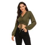 Small Batch Clothing Women's High Waist V Neck Thin Versatile Long Sleeve Shorts
