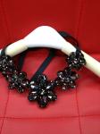 Sensational Crystal Flower Necklace / Black Statement Necklace Crystal Beading