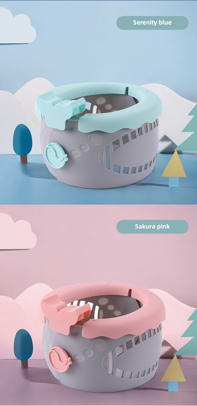 Baby Toilet Serenity Blue Sakura Pink Solid PP TPE Potty Seats with Customized Logo