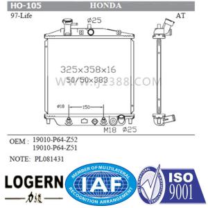Quality 19010-P64-Z52 19010-P64-Z51 HONDA Car Radiator Life 97- Mt wholesale