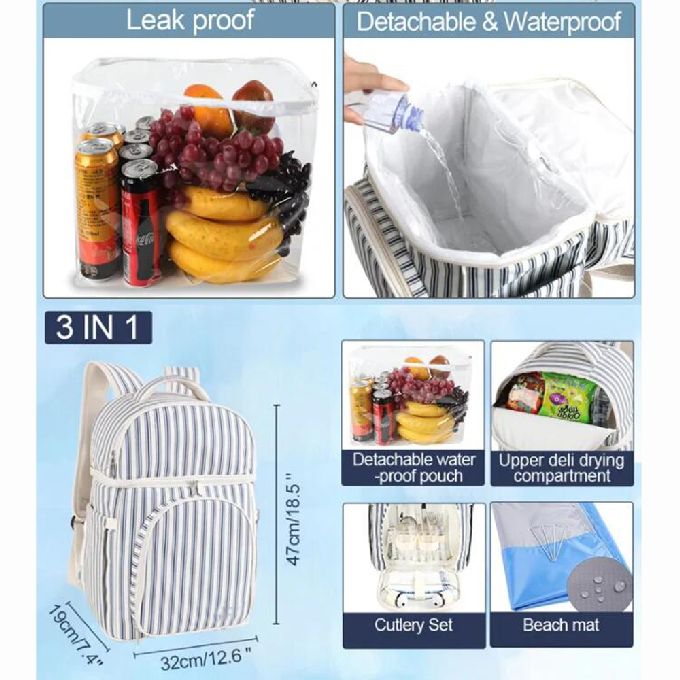 2 In 1 Lightweight Insulated Waterproof Leak Proof Lunch Backpack Camping Beach Picnic Cooler Backpack