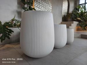 Quality Garden Round Fiber Clay Pots Hand Carved 10 Inches wholesale