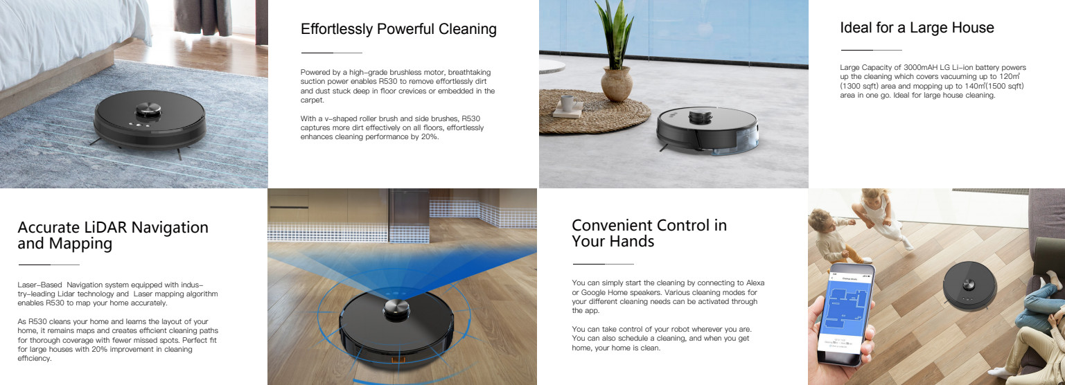 Smart Wet Dry Robotic Mop Vacuum Cleaner 3000PA 60dB Low Noise