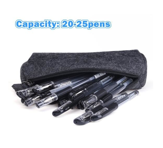 Dark Gray Felt Zipper Pencil Bag For Middle Schoolers Multi Use High Strength
