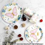 Birthday Party Decoration Festival Tableware Paper Plates Cups Purple Butterfly