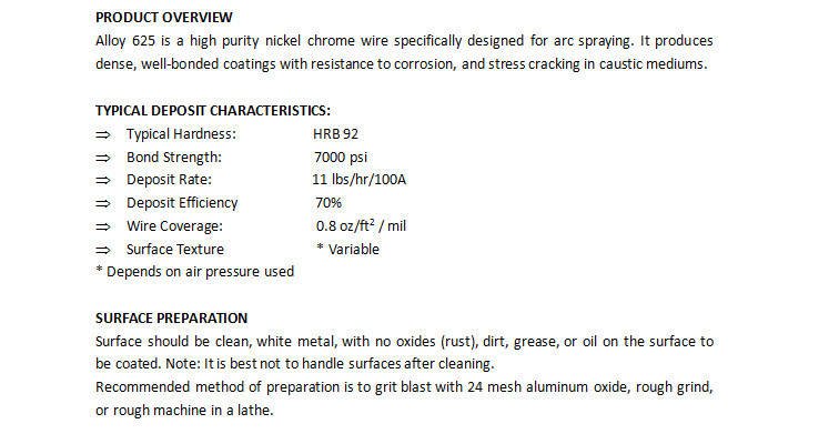Thermal Spray Nickel Based Alloy Wire Inconel 625 Grade Corrosion Resistance