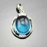 925 Silver Jewelry 12mmx14mm Oval Dome Blue Topaz Cubic Zircon Pendant(PSJ0407)