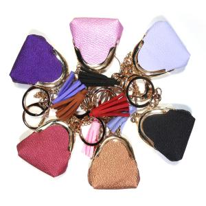 Quality OEM Purple Coin Purse Handmade Leather Keychain With Engraved Logo wholesale
