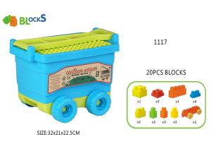 Quality 17 &quot; Building Blocks Toys For Toddlers Movable Wagon 32 Pcs Blue Pink Big Wheel wholesale