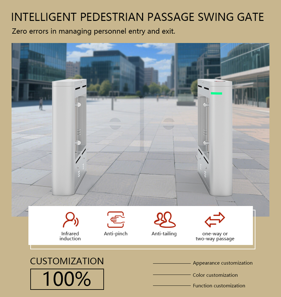 HCW Pedestrian Swing Turnstile Gate 304 Stainless Steel Cabinet With Face Recognition