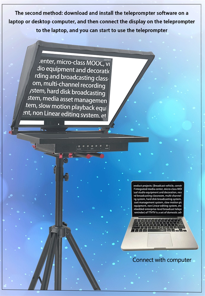 Professional TV Studio Equipment 24inch Single Screen Built-in Prompter with Auto-Mirror