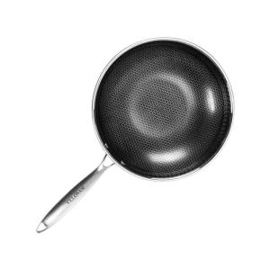 Quality Honeycomb 32cm Frying Pan Silver 304 Stainless Steel Wok Non Stick 2.35kg wholesale