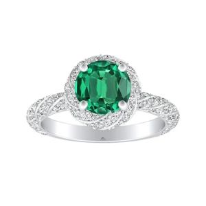 Quality Halo Jewelry Round Cut Wedding Rings Lab Created Green Emerald Engagement Ring wholesale