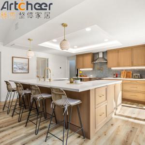 Quality Modern Kitchen Design 2023 Wood Island With Glass Top And Plywood Carcase Accessories wholesale