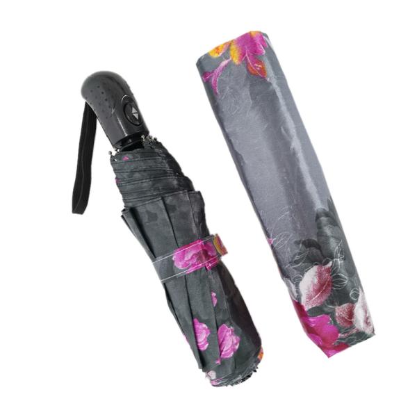Beautiful Flower Printing Self Opening And Closing Umbrellas Black Firberglass