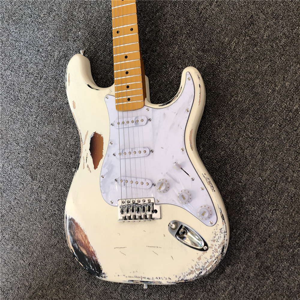 Custom handmade old SRV 100% handmade Milky white old polychromatic old electric guitar support drop shipping