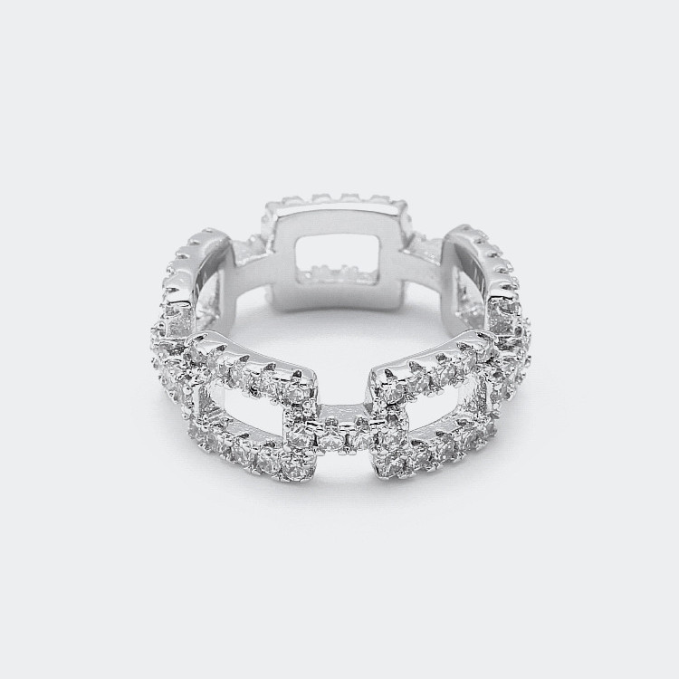Customized Chain Rings Clear CZ Real Sterling Silver 925 Jewellery for Women and Men