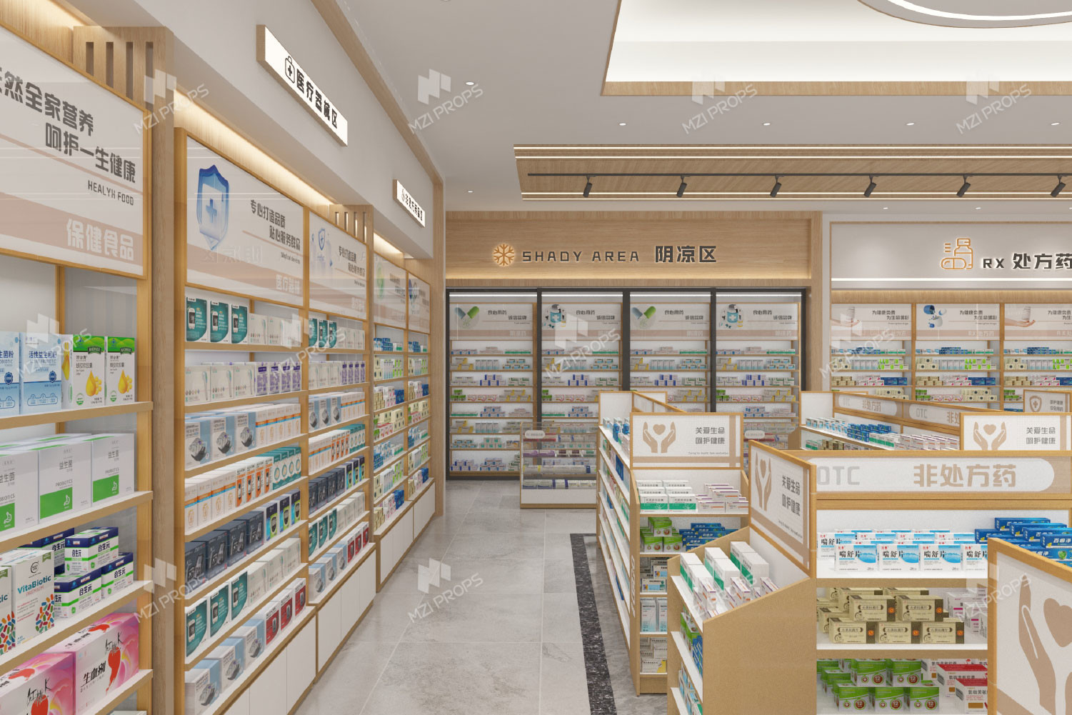10-YMQSS Pharmacy Model Store With Natural Wood Luxury Style