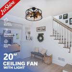 20 Inch Small Bedroom Ceiling Fan with Light MDF Blades Metal Cage Remote