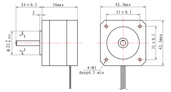 42*42*34mm 2 Phase Stepping Motor Nema 17 0.6A With CE ISO RHO Certification