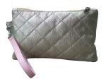 Gold Woven Veins Leatheroid Wallet Bag, Fabric Carrier Bags With Leather Loop