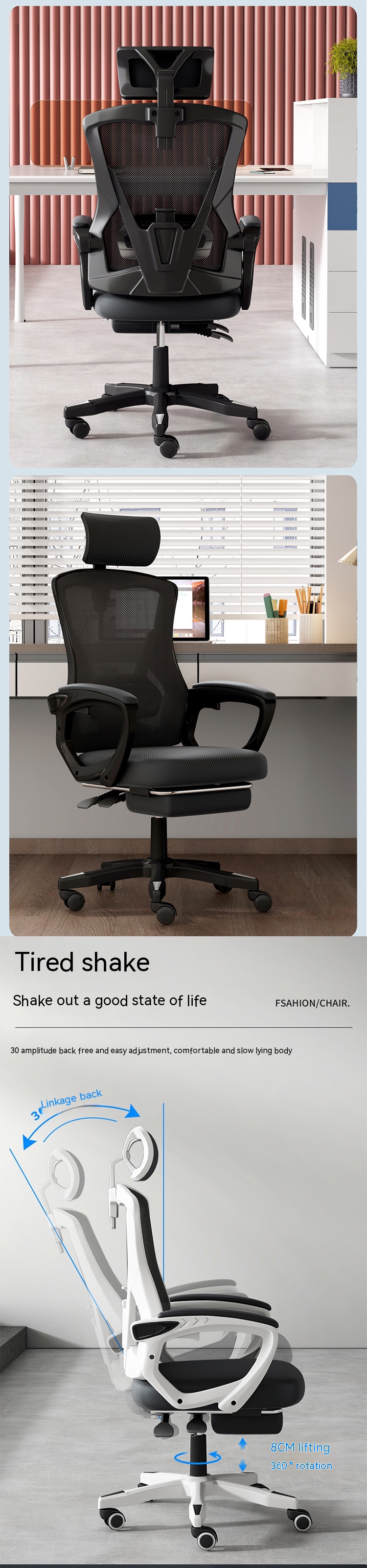 Home Office Gaming and Learning Reclining Computer Chair with Adjustable 3D Armrests