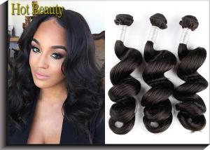 Quality 22 Inch Peruvian Virgin Hair / Natural Black Loose Wave Hair Bundles wholesale