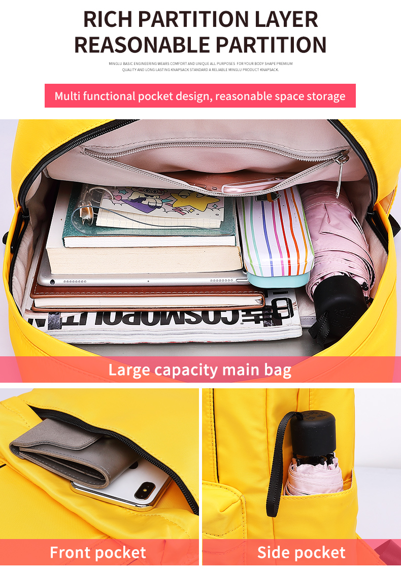 Hot sale custom logo women fashion waterproof light backpack school bags