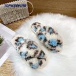 1D0037 Fluffy Opening Toe Flat Lady Winter Fashion Slipper With Strap