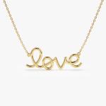 Solid 925 Sterling Silver 14K Gold Plated Love Pendant Necklace for Women