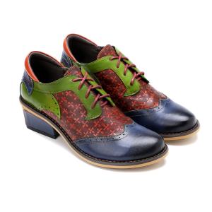 Quality Fashion Women's Dress Shoes Pointed Toe Wingtip Colorful Leather Vintage Shoes wholesale